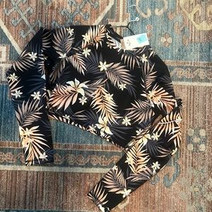 Billabong Black Tropical Floral Long Sleeve Swim Top